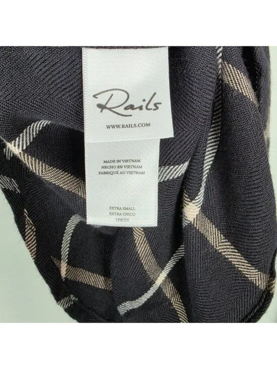 Rails Malin Button Up Shirt Snap Onyx Sand Birch Plaid Black Beige Size XS - Picture 12 of 15